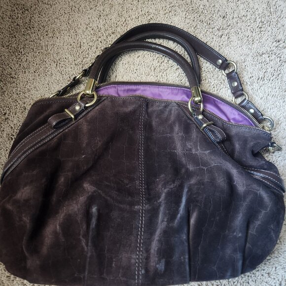 Coach Brown Suede slouchy hard bottom shoulder bag with top handles - Picture 5 of 7